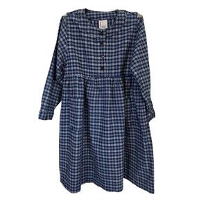 Hanna Andersson Dress Girls 5 (110) Blue Plaid Button-Front Cotton Country